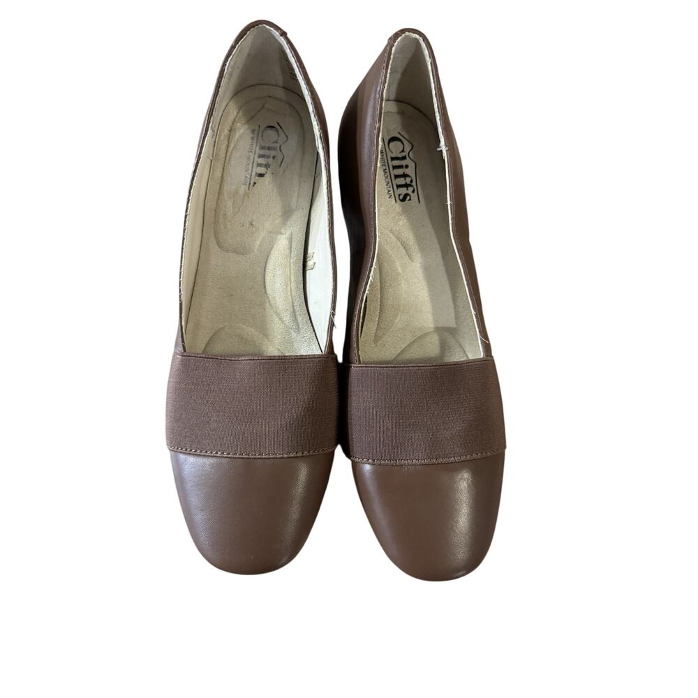 Cliffs by White Mountain Vivian Leather Block Heel Pumps Brown Women's Size 6